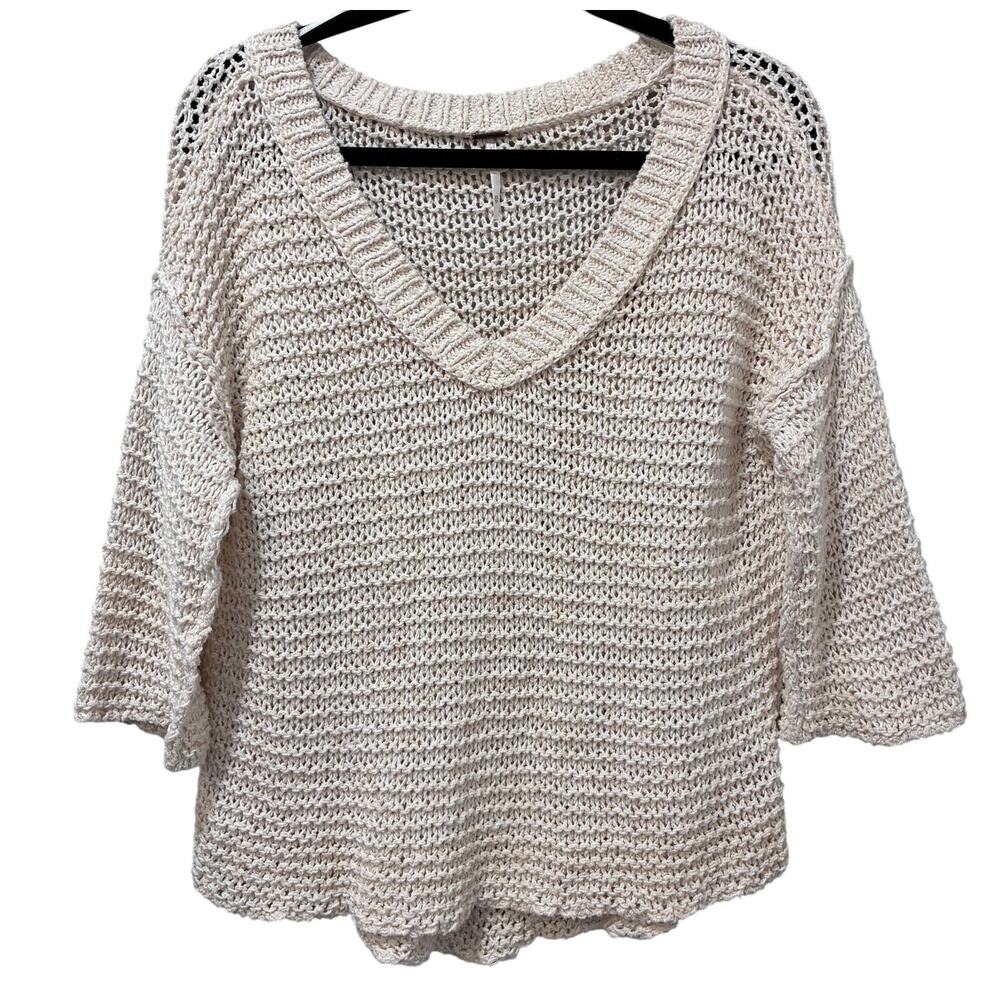 Free People Park Slope Sweater V-Neck 3/4 Sleeve Open-Knit XS - Picture 3 of 8